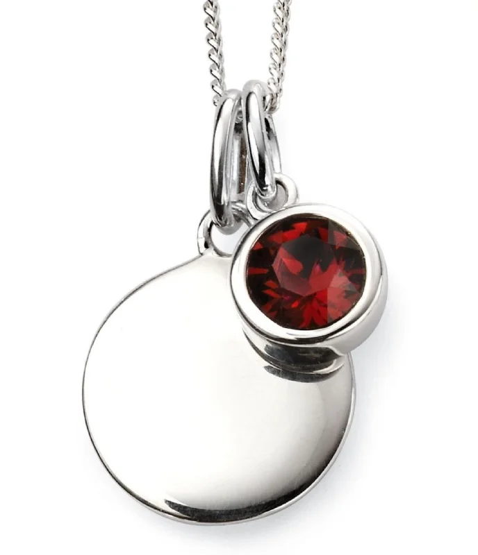 Birthstone & Engravable Disc Necklace - Sterling Silver