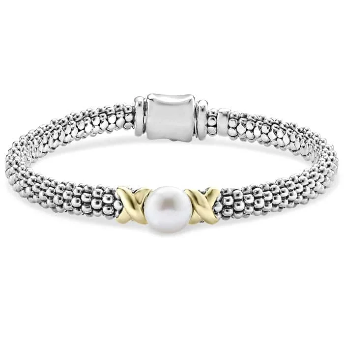 LAGOS Luna Pearl Bracelet in Sterling Silver and 18K Yellow Gold - Size Medium (7)