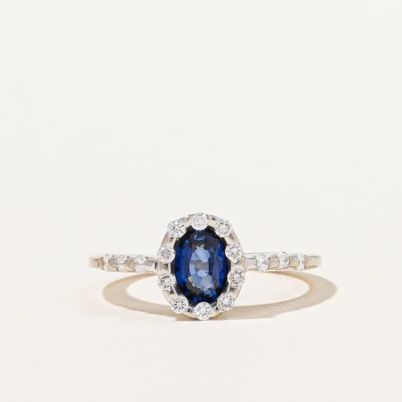 Sapphire & Diamond halo Ring | 0.35ct, 0.12ctw | SZ 6.5 |