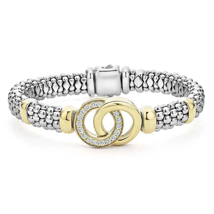 LAGOS Signature Caviar Diamond Interlocking Bracelet in Sterling Silver and 18K Yellow Gold