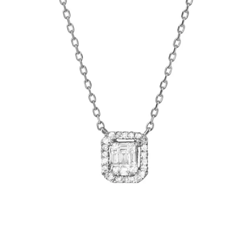 Pave Square Diamond Necklace - 9ct Gold