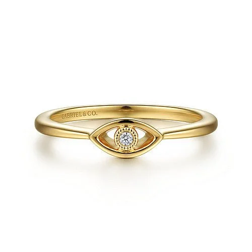 14K Y Gold 0.02cttw Dainty Evil Eye Diamond Ring