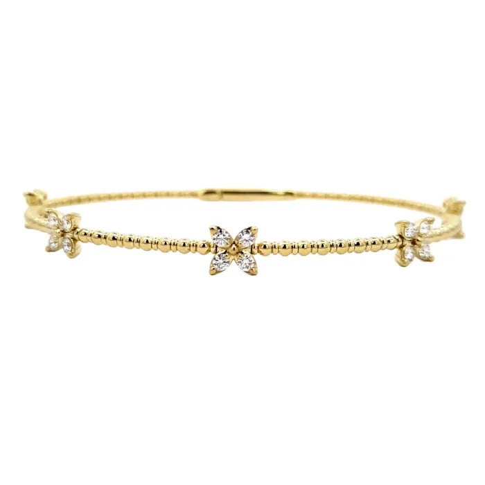 Mountz Collection Diamond Flower Flexible Bangle Bracelet in 14K Yellow Gold