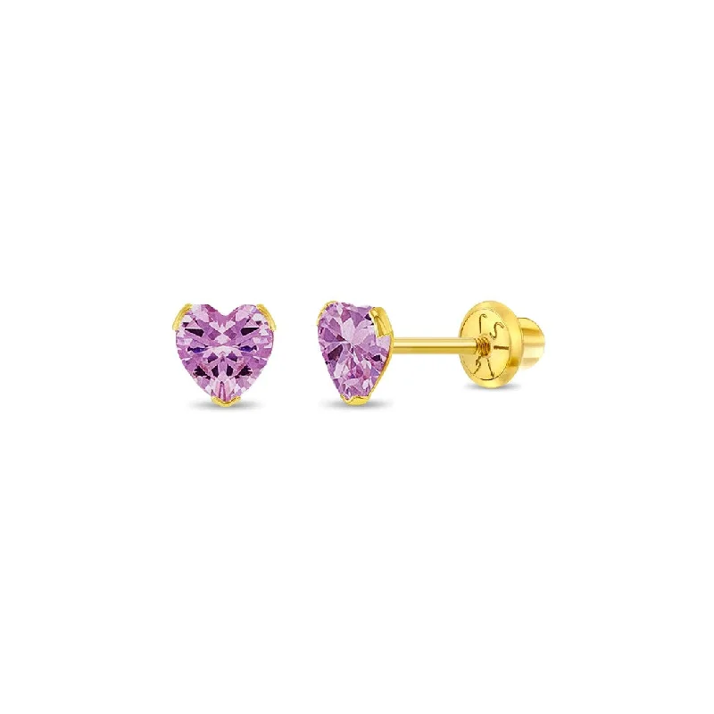 Pink Tourmaline Heart Little Girl's Stud Earring