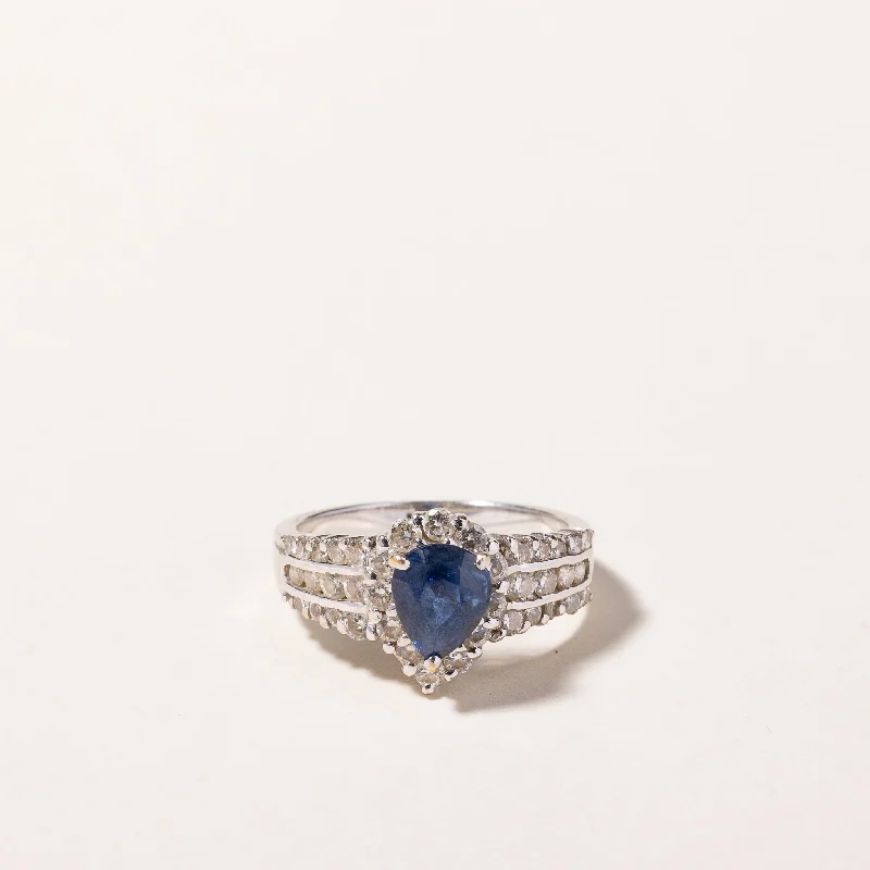 18k White Gold Blue Sapphire and Diamond Ring | 1.28ct, 0.90ctw | SZ 6.25