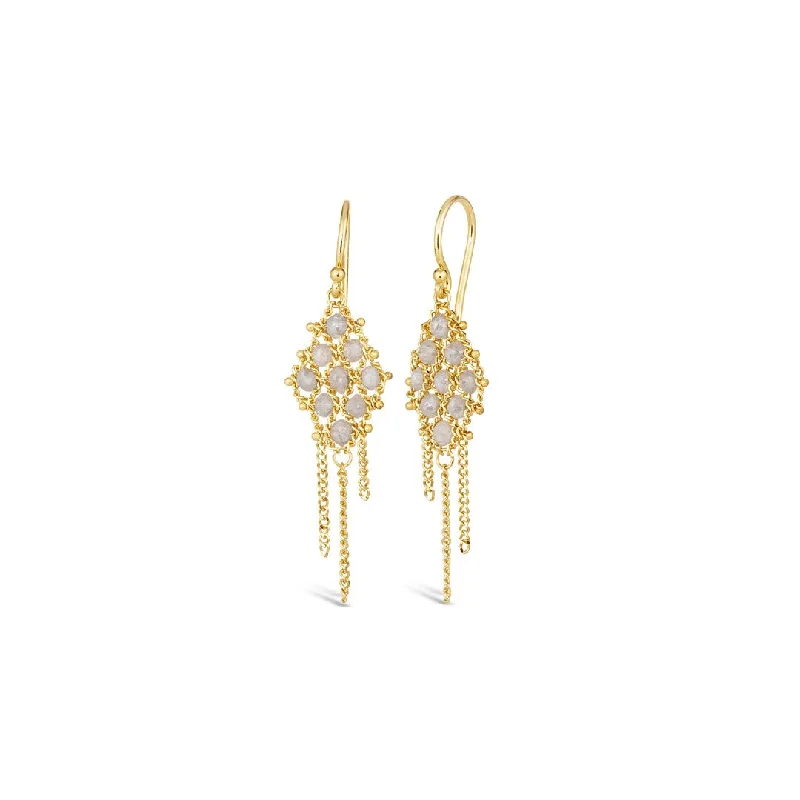 Amáli Silver Diamond Woven Textile Lattice Earrings