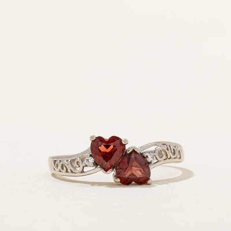 Garnet & Diamond Heart Ring | 1.00ctw, 0.02ctw | SZ 8 |