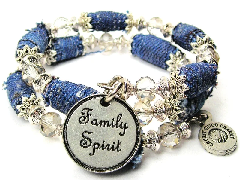 Family Spirit Blue Jean Beaded Wrap Bracelet