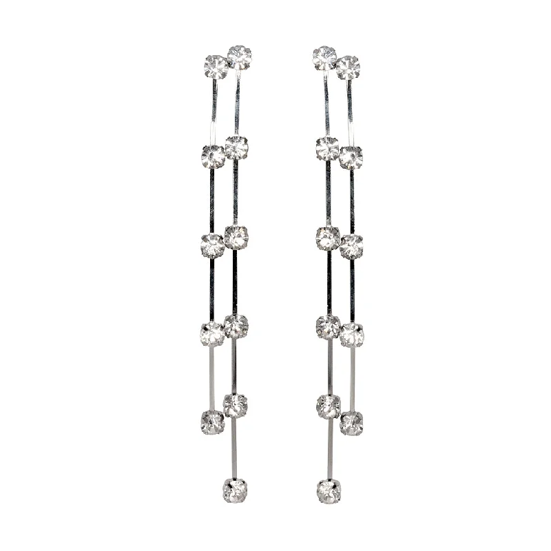 Silver and Crystal Double Row Earrings