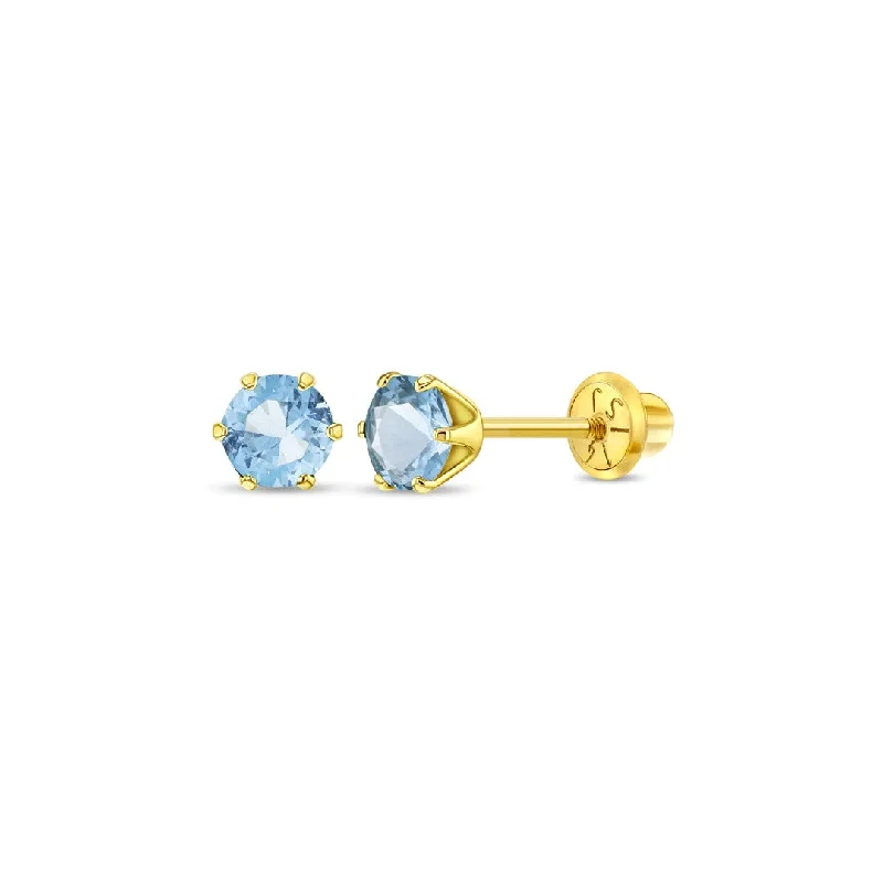 Aquamarine Prong Set Little Girl's Stud Earring