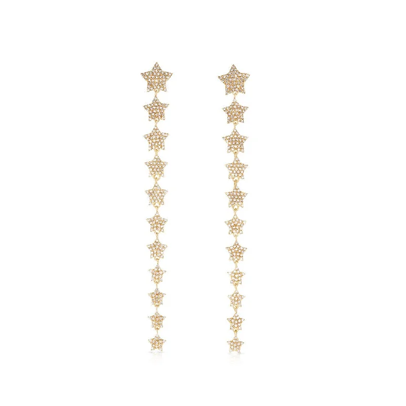 Tara Mikolay Pave Diamond Stars Drop Earrings