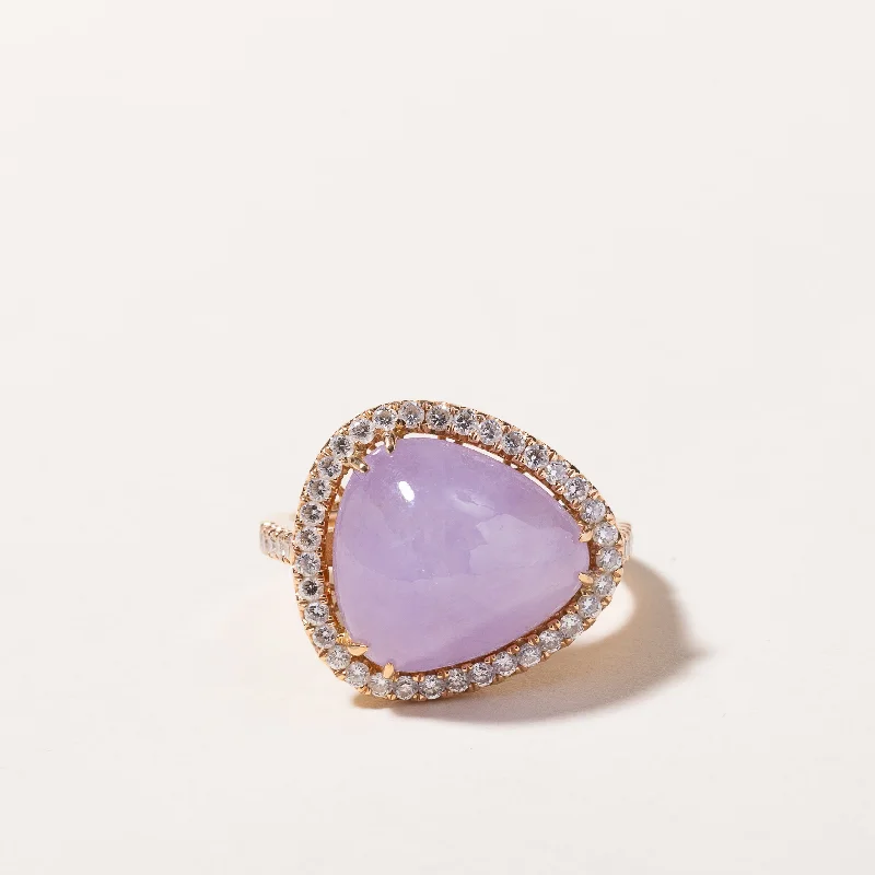 18k Rose Gold Lavender Jade and Diamond Ring | 13.90x12.20x8.00mm, 0.50ctw | SZ 6