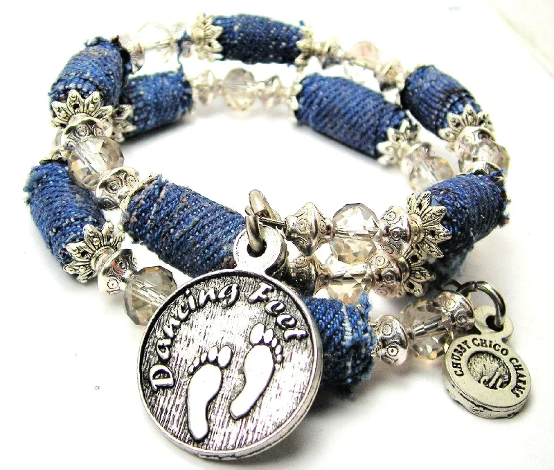 Dancing Feet Blue Jean Beaded Wrap Bracelet