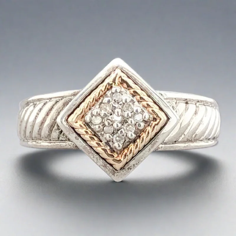 SS 0.04cttw Diamond 14ct yellow gold twisted wire Square Ring