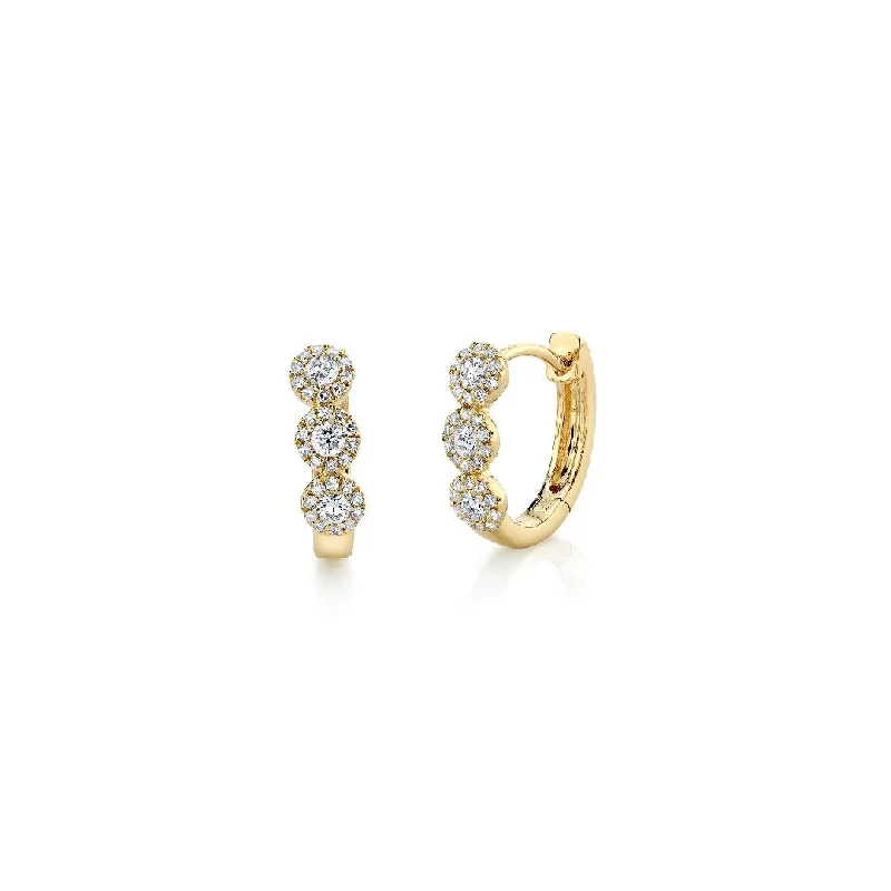 Shy Creation Triple Pave Diamond Circles Huggie Earrings