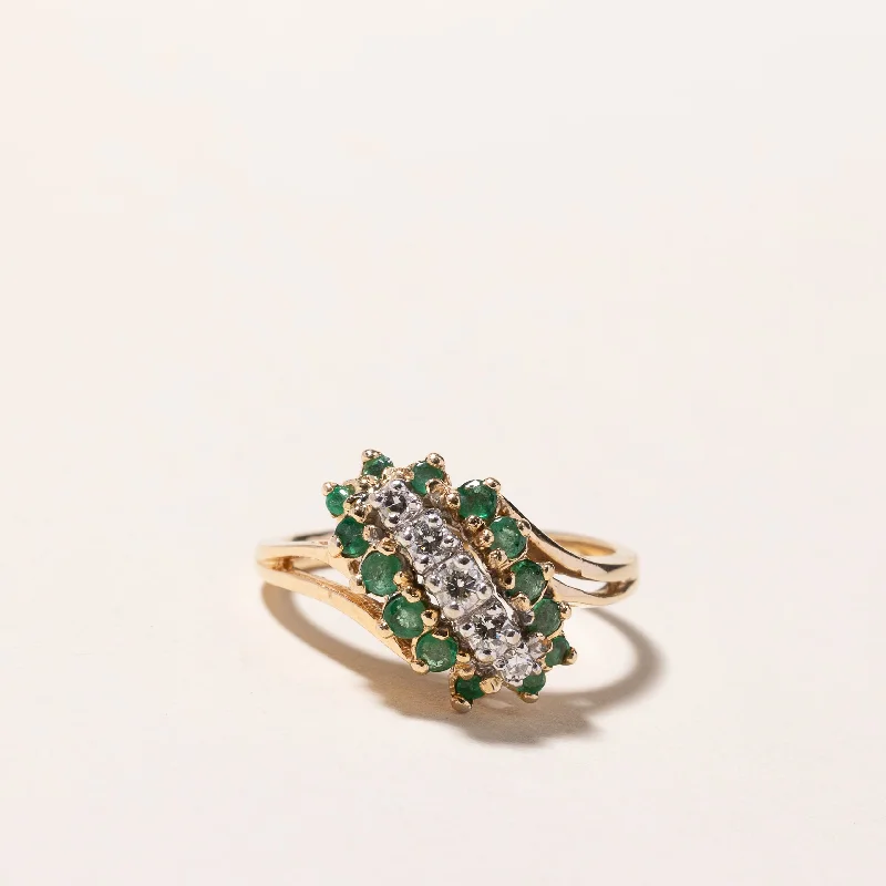 14k Yellow Gold Emerald & Diamond Ring | 0.24ctw, 0.13ctw | SZ 6.5