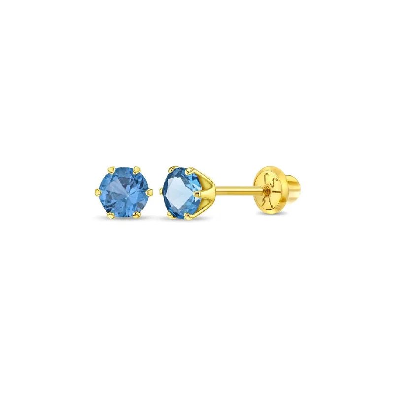 Blue Topaz Prong Set Little Girl's Stud Earring