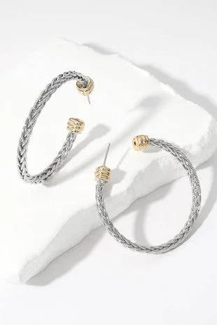 Two Tone Crisscross Metal Hoop Earrings