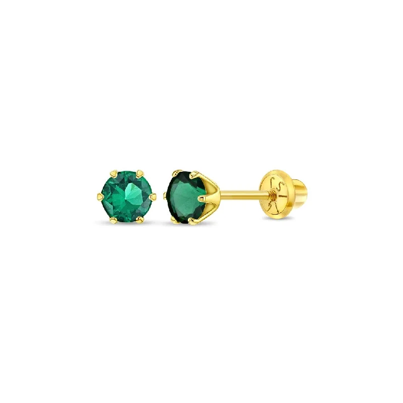 Emerald Prong Set Little Girl's Stud Earring