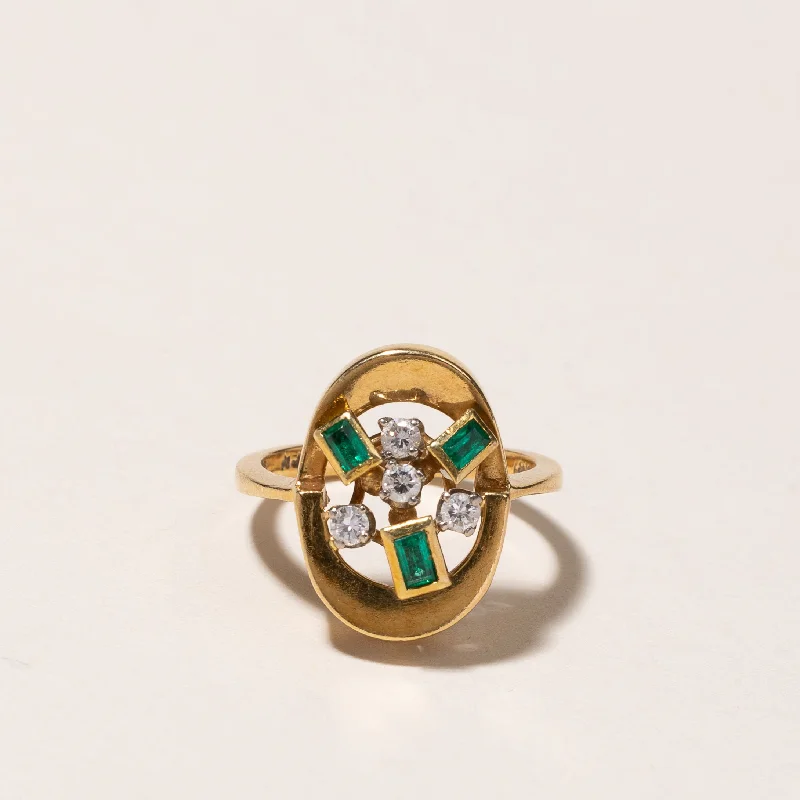 18k Yellow Gold Emerald & Diamond Ring | 0.25ctw, 0.16ctw | SZ 5.5