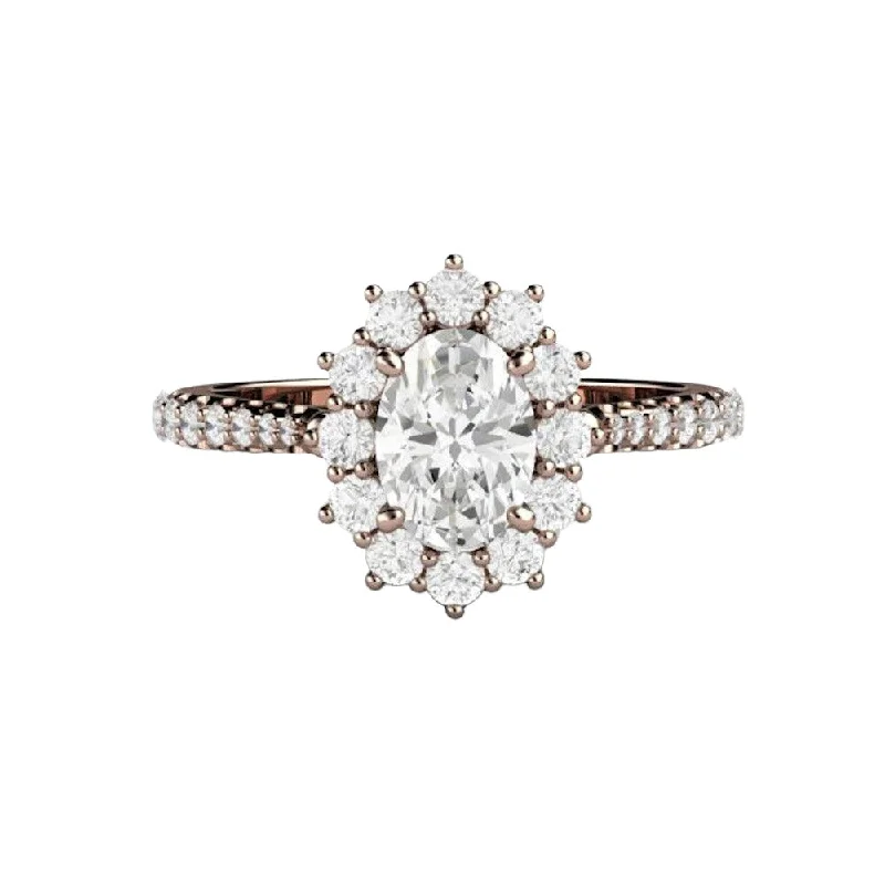 Oval Cut Moissanite Engagement Ring 1 Carat Halo Pave Band