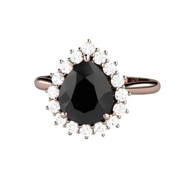 Pear Shaped Black Moissanite Engagement Ring Diamond Halo Tear Drop