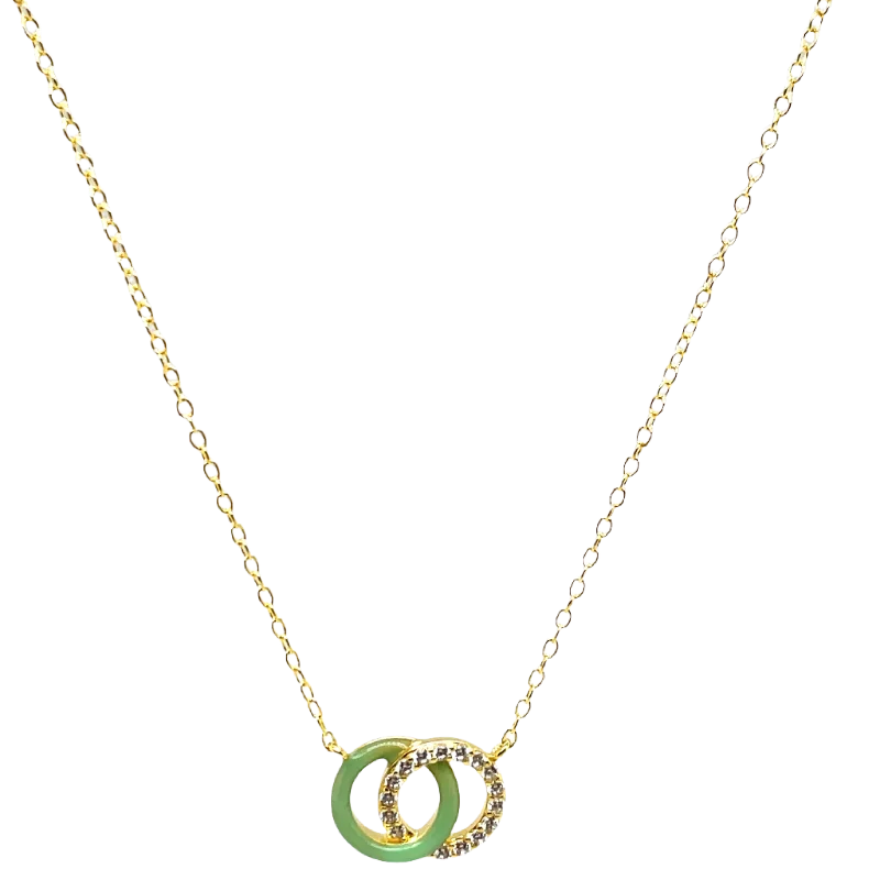 SMALTO - Silver 925 Gold Plated and Light Green Enamel Intertwined Necklace