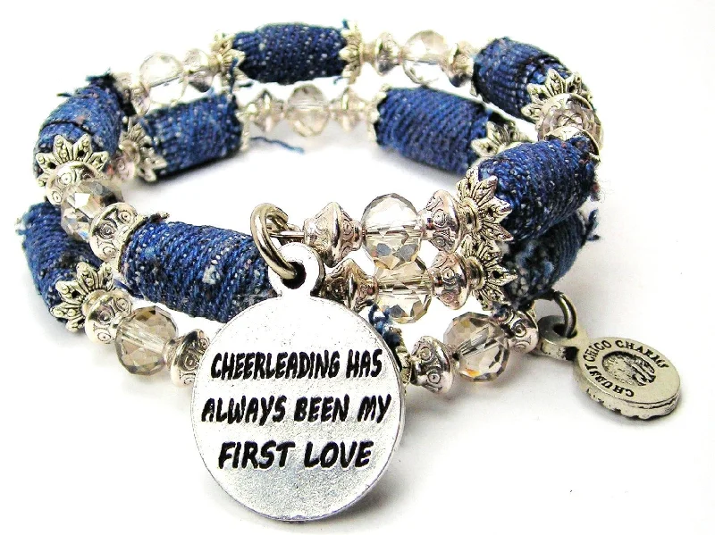 Cheerleading Has Always Been My First Love Blue Jean Beaded Wrap Bracelet