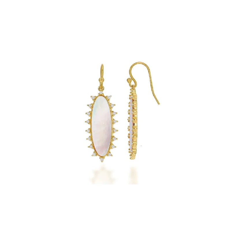 Rachel Reid Elongated Mother of Pearl and Diamond Drop Earrings