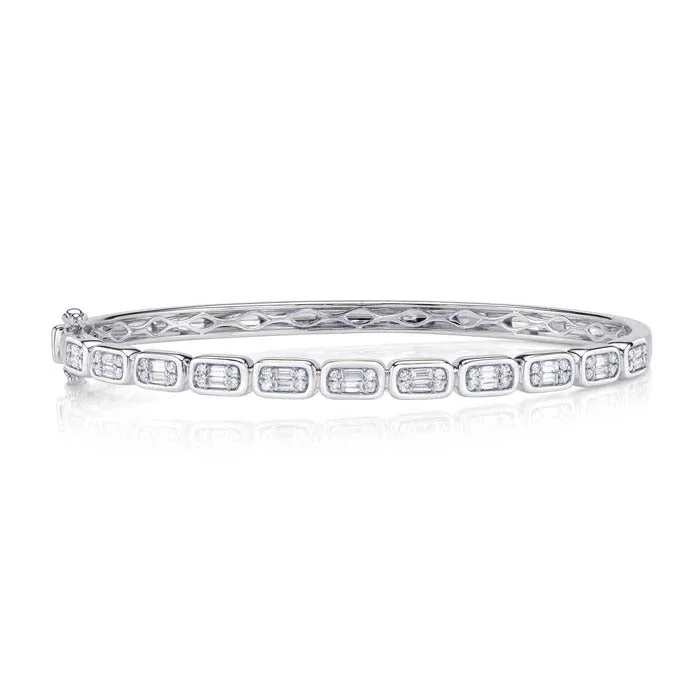 Shy Creation "Aleera Collection" .65CTW Diamond Baguette Bangle Bracelet in 14K White Gold