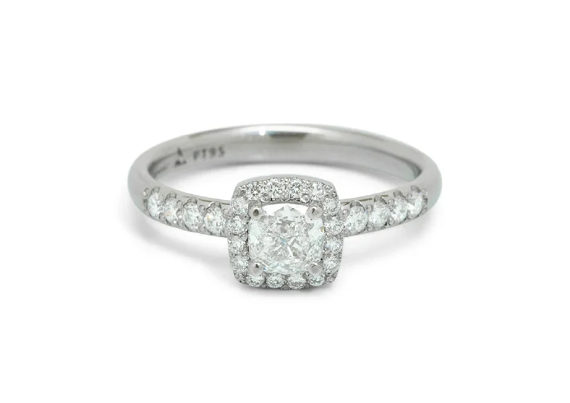 Cushion Diamond Halo Ring, White Gold & Platinum