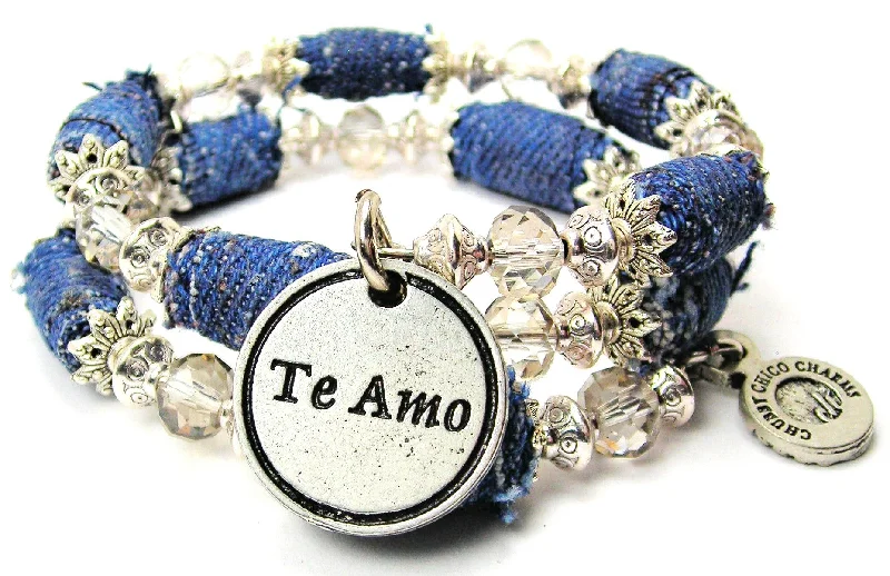 Te Amo Blue Jean Beaded Wrap Bracelet