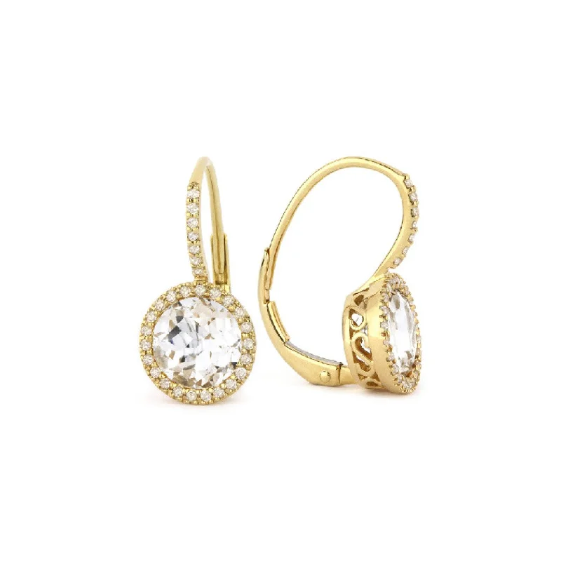 Round White Topaz & Diamond Earrings