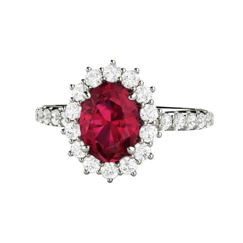 Oval Ruby Ring Ruby Engagement Ring Pave Diamond Accents