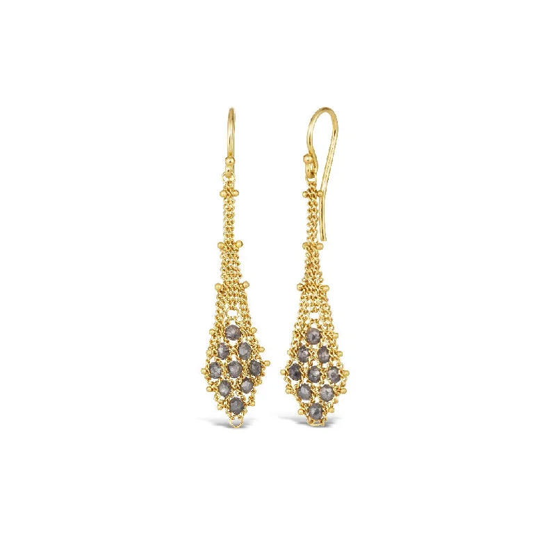 Amáli Grey Diamond Textile Suspended Lattice Earrings