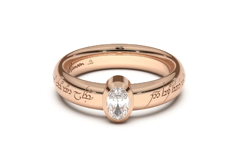 Oval Modern Elvish Engagement Ring, Red Gold