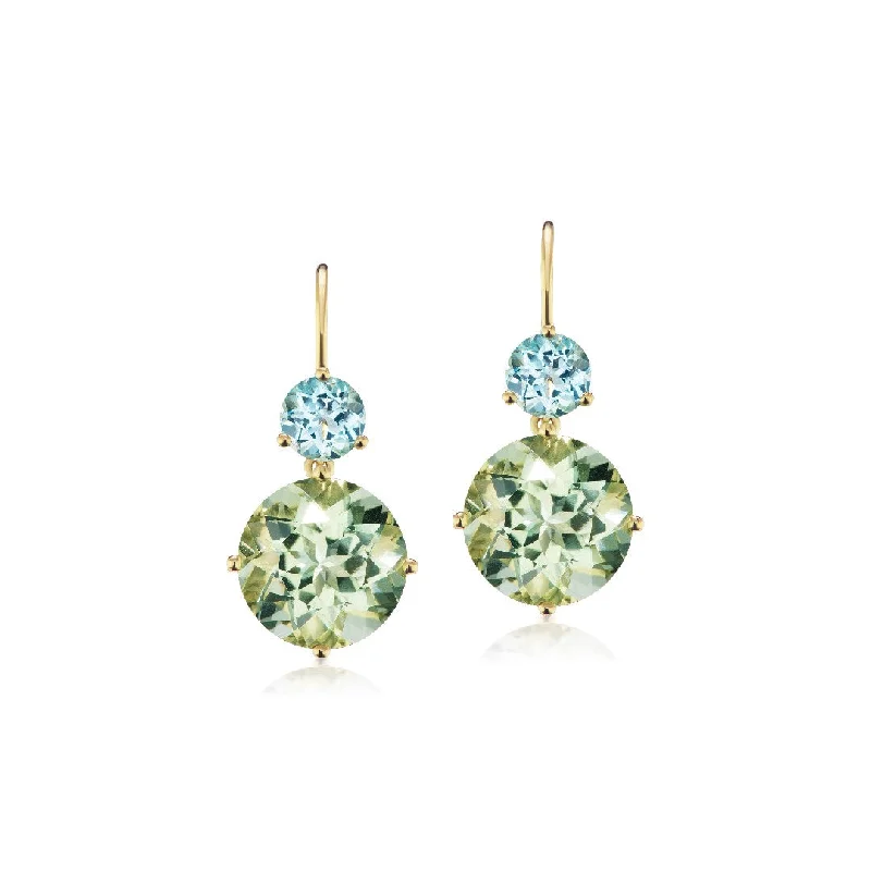 Jane Taylor Sky Blue Topaz & Green Quartz Double Drop Earrings