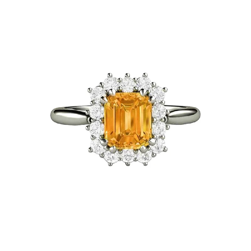 Yellow Sapphire Ring Vintage Style Engagement Ring with Diamonds