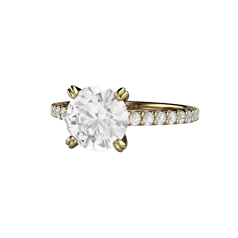 2ct Round Moissanite Solitaire Engagement Ring | Double Prong Cathedral Setting with Pavé