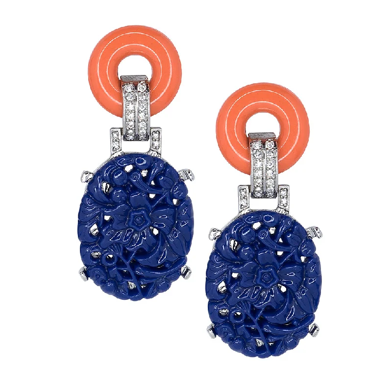 Carved Lapis Drop Earrings