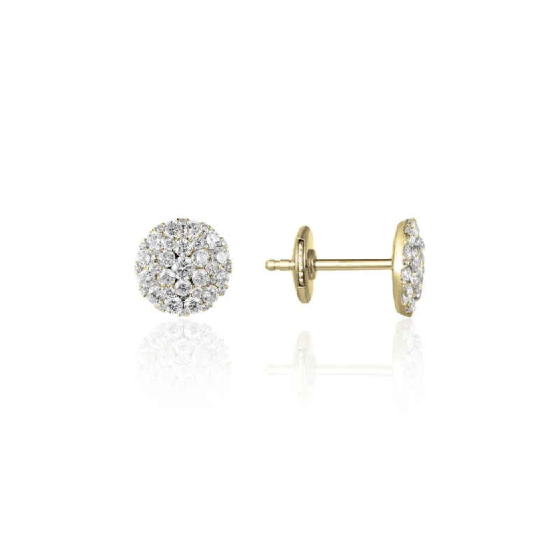 Yellow Gold Diamond Cluster Stud Earrings