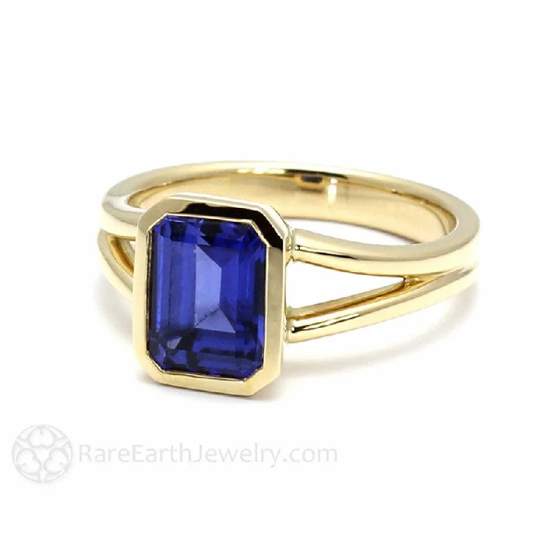 Split Shank Blue Sapphire Engagement Ring Bezel Set Solitaire