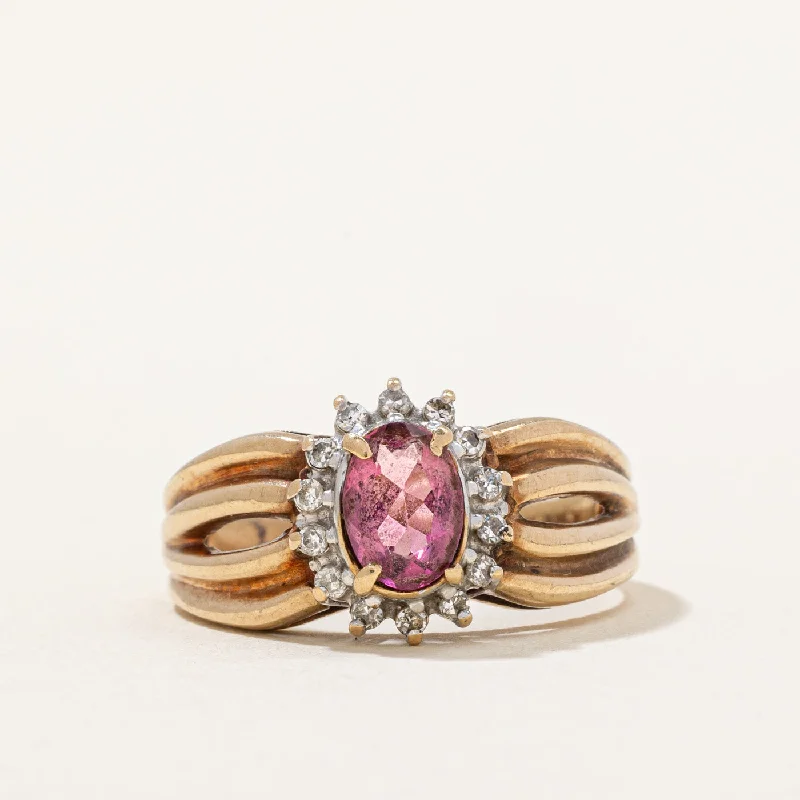 Pink Tourmaline & Diamond Halo Ring | 0.60ct, 0.14ctw | SZ 7.5 |