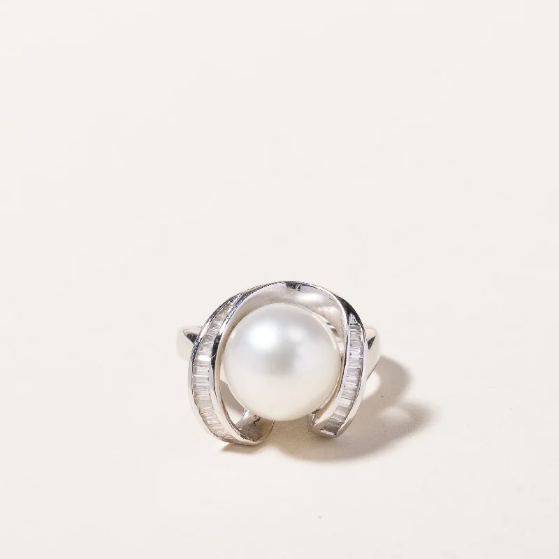 18k White Gold South Sea Pearl & Diamond Ring | 11.50mm, 0.52ctw | SZ 5.5