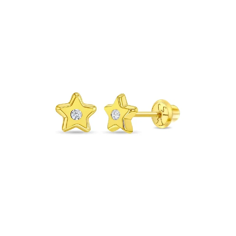 Polished CZ Star Little Girl's Stud Earring