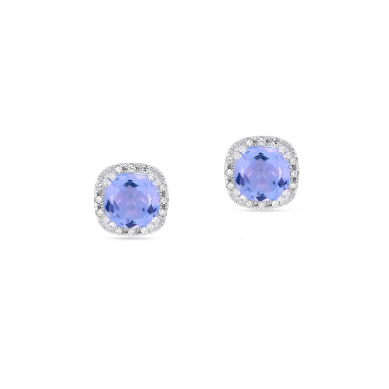 Blue Topaz & Diamond Cushion Stud Earrings