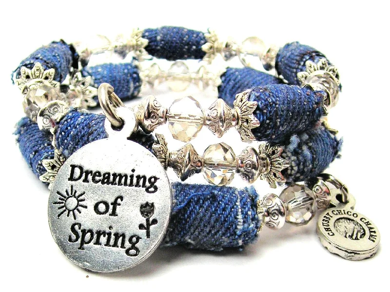 Dreaming Of Spring Blue Jean Beaded Wrap Bracelet