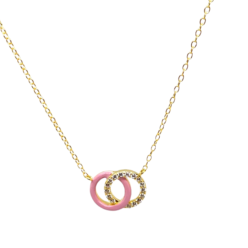 SMALTO - Silver 925 Gold Plated and Pink Enamel Intertwined Necklace