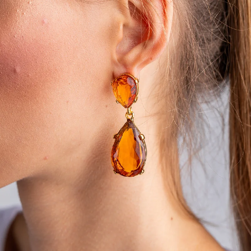 Topaz and Gold Teardrop Pierced or Clip Earrings