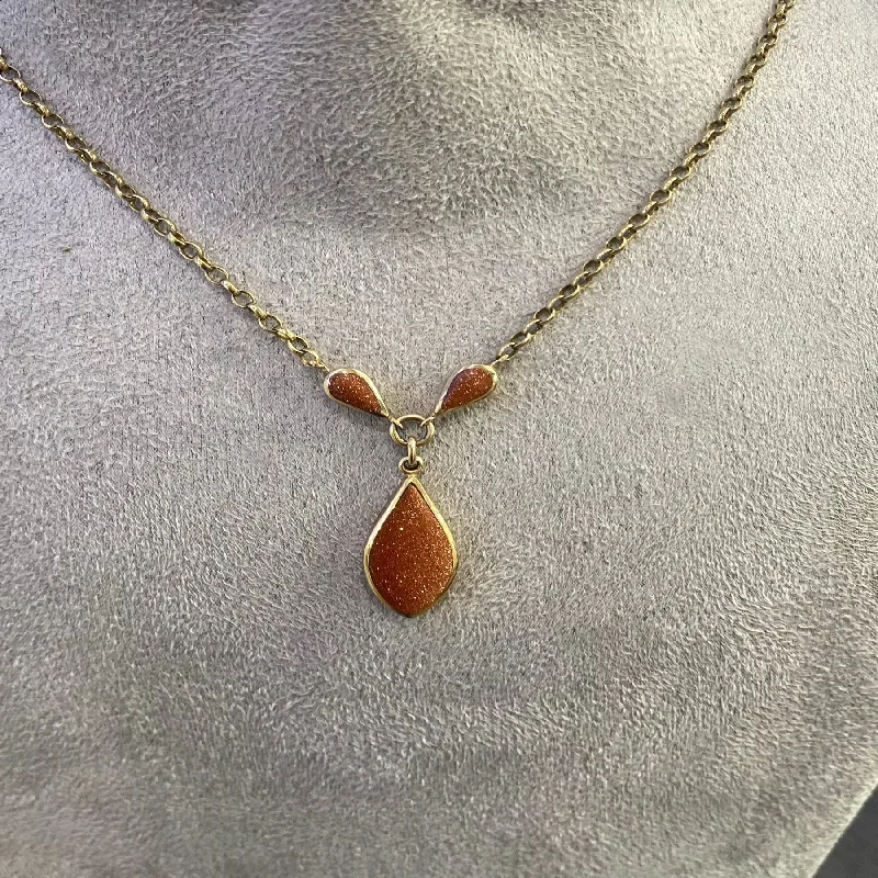 Brown Shimmer Teardrop Necklace - 9ct Yellow Gold